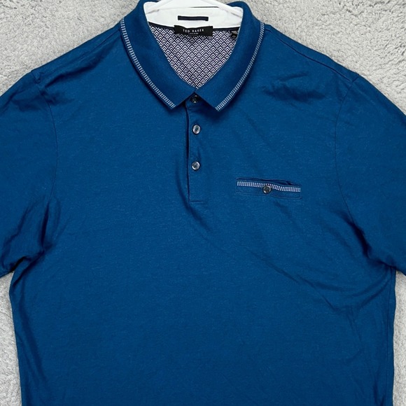 Ted Baker London Shirt Polo Mens 6 Large Blue Rugby Short Sleeve Pocket Casual